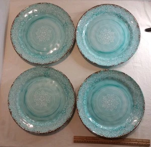 Plates CYNTHIA ROWLEY MELAMINE Rustic Aqua Blue Dinner Plates 11" (4) - Picture 1 of 5