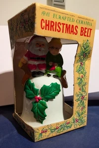 Vtg Christmas Bell 1970s Mr. & Mrs. Santa Claus Ceramic Handcrafted 4.5" Tall - Picture 1 of 7