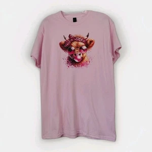 Neu ohne Etikett handgefertigt Highland Kuh blasen Blase Größe Medium rosa Shirt Baumwolle  - Bild 1 von 6
