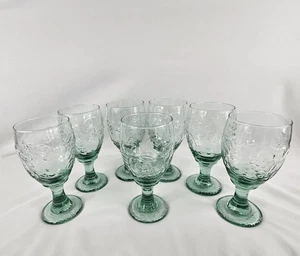 Libbey Orchard Fruit Spanish Green Glass Water Goblets Set of 7 Summertime  - Picture 1 of 10