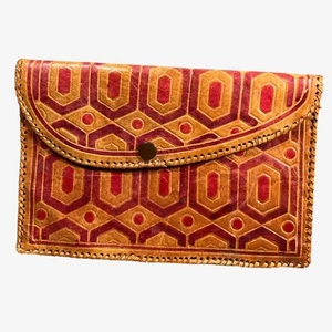 Vtg Tooled Leather boho hippie geometric  Embossed Clutch Wallet Purse Handmade - Picture 1 of 7