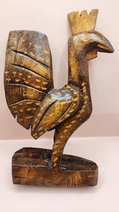 Vintage Hand Carved Wood Rooster Folk Art Figurine – 9" Tall Rustic Decor - Picture 1 of 14