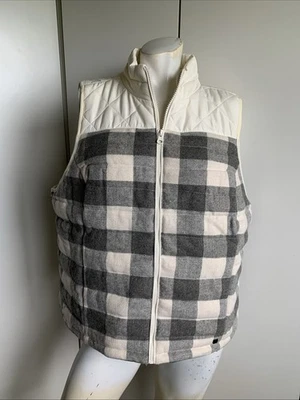 Chaleco acolchado de franela con volantes tallado gris crema blanco mezcla de lana talla 1X Foto 1 de 4