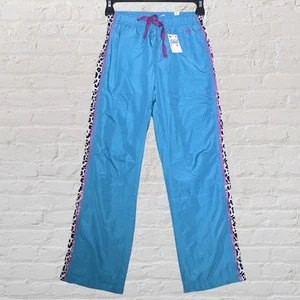 Justice Girls Blue Athletic Track Pants Purple Trim Leopard Print Size 8 NWT - Picture 1 of 13