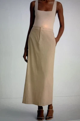 Vince 亚麻混纺棕褐色半身裙背面开衩 尺寸 0 全新带标签 $365 — 第 1/4 张图片