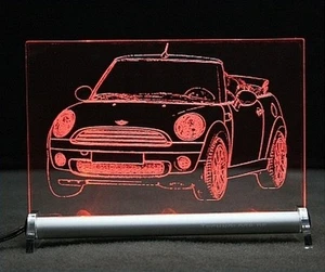 MINI Cabrio als Gravur auf LED-Schild mini cooper Aufsteller Präsent - Bild 1 von 1