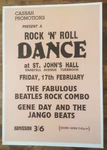 THE BEATLES ROCK N ROLL DANCE TUEBROOK CONCERT POSTER A3 / THICK CARD /MINT(NEW) - Foto 1 di 1