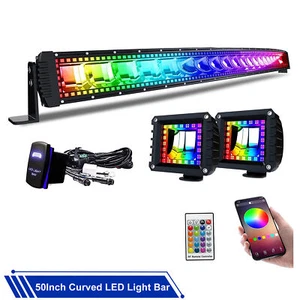 50INC RGB 288W LED Light Bar Spot Flood Offroad For Jeep Wrangler JK YJ TJ CJ LJ - Bild 1 von 9