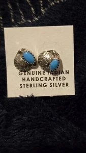 Teeny Indianer Türkis Sterling Blatt Ohrstecker Neu mit Etikett Weihnachten - Bild 1 von 6