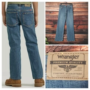 Wrangler Jeans Size 14 Teen Boys Five Star Boot Cut Slim Adjustable Waist Blue - Picture 1 of 10