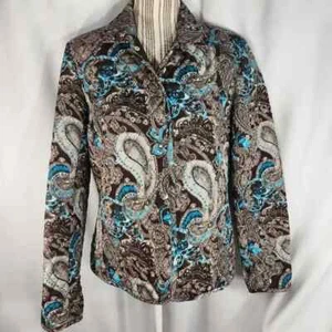Briggs NY Brown Turquoise Grey Paisley Quilted Snap Front Jacket Size 10 - Picture 1 of 10