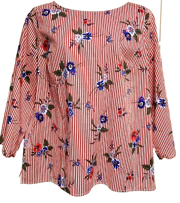 Liz Claiborne Cotton Blouse, Size XXLT, Boat Neck, Flared Scalloped Sleeves, NWT - Image 1 of 4