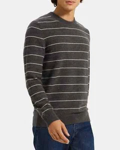 Theory Cashmere Sweater Mens Small Gray Striped Charcoal White Haider NEW $375 - Picture 1 of 10