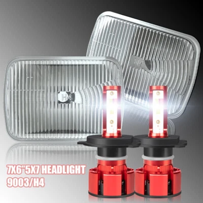 Fits Peterbilt 330 365 367 Pair Black 5X7" 7x6" H6054 LED Headlights w/ LED Bulb - Image 1 of 4