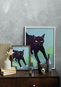 Cat #8 Cute Black Cat Poster Green Eyes Kitten Fun & Quirky Wall Art Print