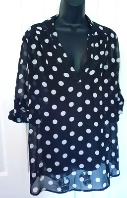 RUE21 sz XL Sheer Polka Dot 3/4 Roll Sleeve Blouse as-s23 ws-s21 hs-s 23 - Image 1 of 4