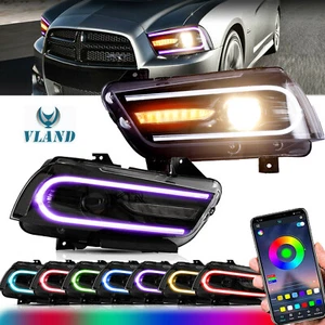 LED Headlights RGB Color Change Lamps For 2011-2014 Dodge Charger Dual Beam set - Picture 1 of 12