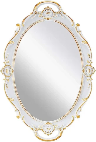 Oval Antique Vintage Carved Hanging Wall Mount Glass Mirror White Cover