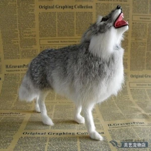 Simulation Look Up Wolf Modell Kunststoff & Pelze grau Wolf Puppe Geschenk ca. 30x24cm - Bild 1 von 3