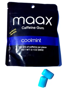 USA- MAAX Energy Gum- Coolmint- 1pkt- 125mg Caffeine per pce-40 pieces -military - Picture 1 of 3