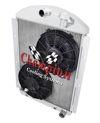 Radiador AL 2 filas Chevy Config, ventiladores de 10" para camioneta Chevrolet 1941-1946 pequeña V8 Foto 1 de 4