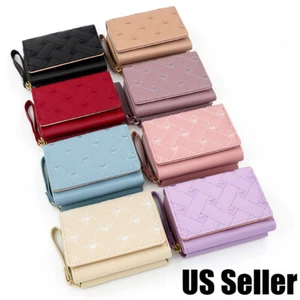 Compact Size Women Soft Leather Zipper Clutch Wallet Small Handbag with Wristlet - Picture 1 of 23