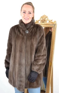 US4483 BEAUTY SAGA MINK FUR JACKET RANCH MINK MOCHA COAT SIZE L - NERZJACKE - Picture 1 of 23