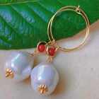 Fashion Natural White Irregular Pearl South Red Beads Gold Earrings Stud