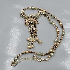 Tribal Style Necklace Art Deco Y-drop Rhinestone Beaded Dangle 19" - Picture 1 of 12
