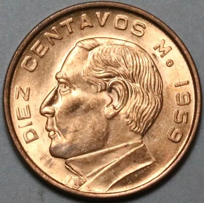 1959  Mexico 10 Centavos Full Red UNC Coin (24060201R) - Image 1 of 2