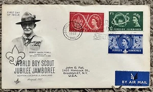 1957 SUTTON COLDFIELD BOY SCOUT JUBILEE JAMBOREE FDC COVER QUEEN ELIZABETH II - Picture 1 of 4