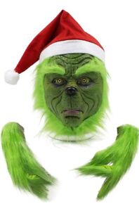 The Grinch Full Head Latex Mask Xmas Hat Monster Adult Costume Christmas Cosplay
