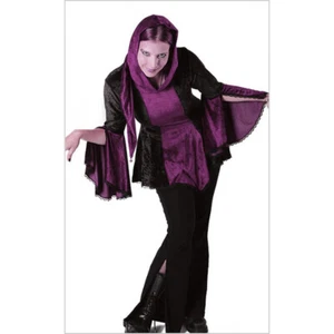 Bäres Hooded Velvet Tunic Lace Gothic Punk Medieval Black-Purple Size 40-44 - Picture 1 of 7