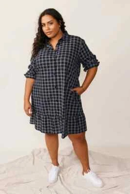 ABLE Shelby Flounce Shirt Dress Black & White Check Size 1X 100% Cotton NWT - Image 1 of 4