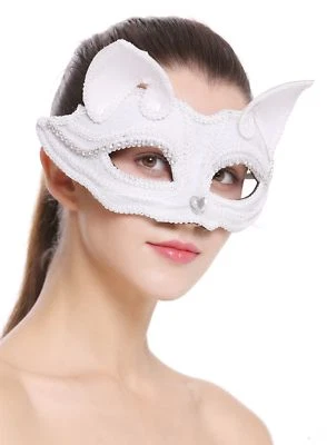 Halloween Karneval Maske Halbmaske Augenmaske Katze weiß Maskenball BB-001-white - Bild 1 von 4