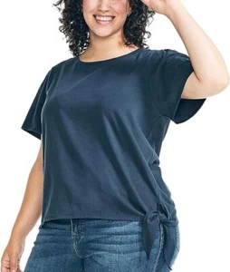 NWT Nautica Womens Short Sleeve Side Tie Knot T Shirt Navy Size Small $45 FLD213 - Picture 1 of 3