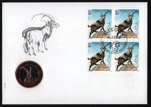 Moneda bimetálica Suiza 10 francos 2007 + Scott #1228 numisbrief Alpine Ibex - Imagen 1 de 6