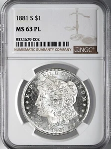 1881-S $1 MORGAN SILVER DOLLAR "PROOF LIKE" NGC MS63 PL #8324629-002 - Picture 1 of 4