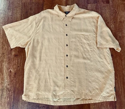 Royal Robbins 衬衫男式 XXL 浅黄色纽扣短袖人造丝 — 第 1/2 张图片