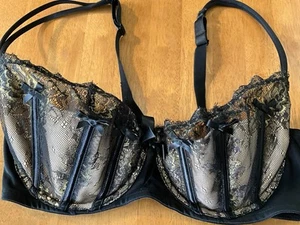 Cacique Sexy Solution Lace And Boning Black/ Champagne Balconette Bra Size 40DD - Picture 1 of 13