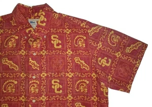 REYN SPOONER Hawaiian Shirt USC TROJANS Southern California Red Aloha Cotton XL - Picture 1 of 8