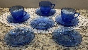 3 Hazel Atlas Cobalt Ritz Blue Newport/Hairpin Cup & Saucer Sets 3 Extra Saucers - Picture 1 of 6
