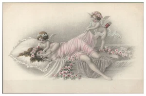 XX1779/ Junge Frau und Amor schöne Künstler AK ca.1910 Erotik - Bild 1 von 2
