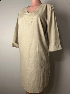 Vestido recto de lino para mujer For Cynthia manga 3/4 beige minimalista talla mediana - Imagen 1 de 12