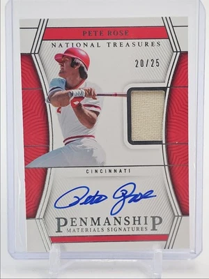 PETE ROSE 2023 NATIONAL TREASURES PEN GAME USED BAT PATCH AUTO /25 Q5332 - Image 1 of 2
