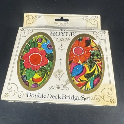 Vintage 1980s Playing Cards Flower Power Pop Double Deck Hoyle Kent USA Bridge - Image 1 of 4