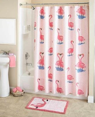 Tropical Paradise Pink Flamingo Shower Curtain & Bath Rug Birds Beach Bath Decor - Image 1 of 3