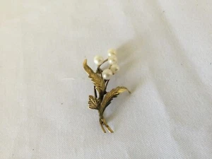 Vintage 14K Yellow Gold Floral Cluster 7-6mm White Cultured Pearl Brooch Pin - Picture 1 of 10