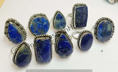 Lote a granel de anillos de piedras preciosas de lapislázuli enchapados en plata de ley 925 joyas de regalo Foto 1 de 3