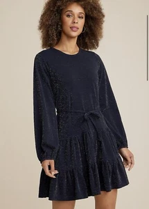 Maurices Metallic Stufen Langarm Skater Kleid 0X 14w schwarz Neu mit Etikett - Bild 1 von 2